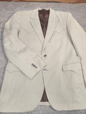 Circle S Western Jacket Canvas Beige Mens 42L Texas Blazer Sport Coat Beige Tan